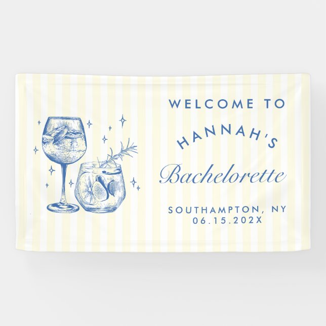 Lona Bachelorette de cóctel azul retro moderno (Horizontal)