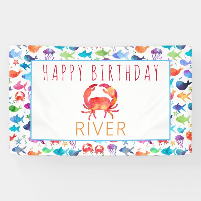 Lona Bajo el mar Arcoiris Fish Birthday Baby Shower (Horizontal)