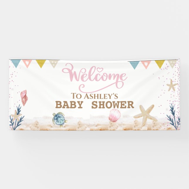 Lona Bajo el mar, cartel de bienvenida de Baby Shower (Horizontal)