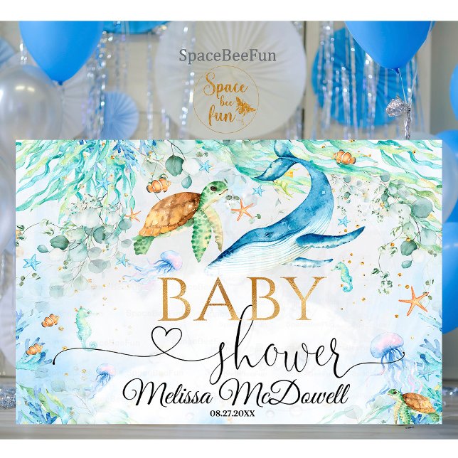 Lona Bajo el mar, cartel de fondo de Baby Shower Boy (Under the sea,Baby Shower Boy,Backdrop Banner,ocean sea baby shower,under the sea baby shower,Welcom)