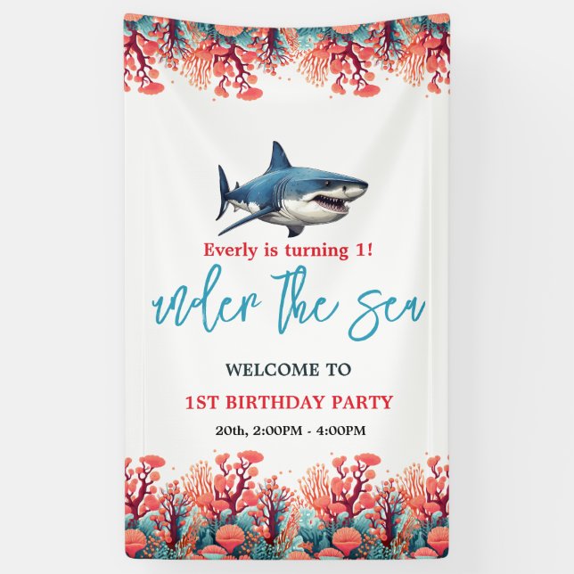 Lona Bajo el mar Fiesta de primer cumpleaños (Vertical)