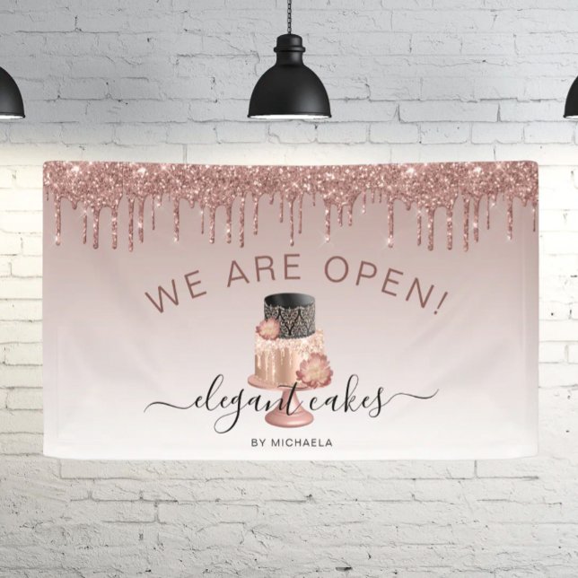 Lona Bakery We Are Open Glitter Drip Rose Gold Cake (Subido por el creador)