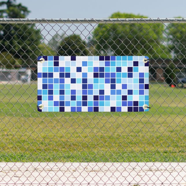 Lona Baldosas de piscina, mosaicos azules, patrón geomé (in situ)