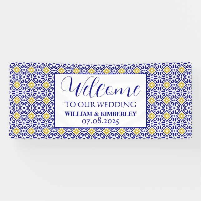 Lona Baldosas portuguesas Blue Rustic Elegant Wedding (Horizontal)