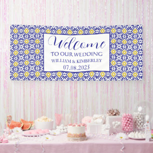 Lona Baldosas portuguesas Blue Rustic Elegant Wedding