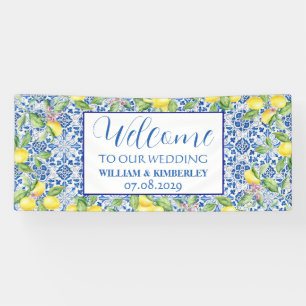 Lona Baldosas portuguesas Lemon Blue Rustic Elegant Wed
