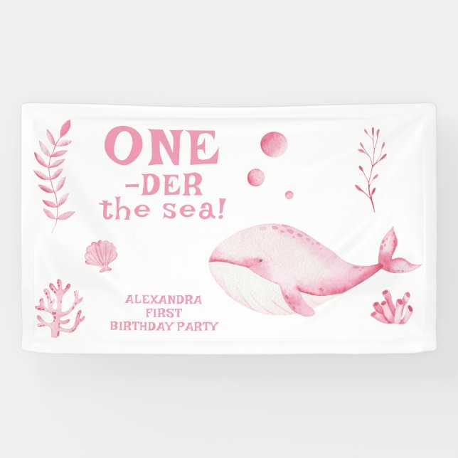 Lona Ballena Rosa Cumpleaños 1 Bajo El Mar  (Horizontal)