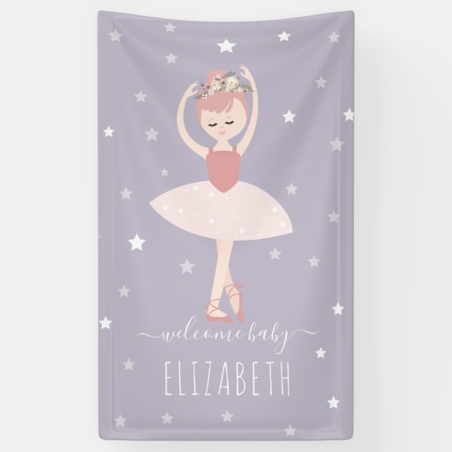 Lona Ballerina Stars Purple Chica Baby Shower (Vertical)