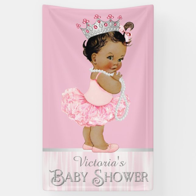 Lona Ballerina Tutu Pearl Baby Shower Gris Rosa (Vertical)