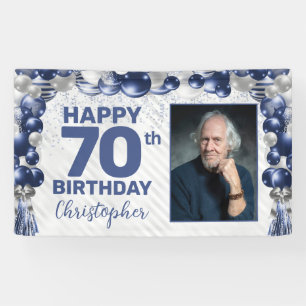 Lona Balón azul marino Plata Foto 70 cumpleaños