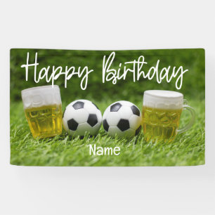 Lona Balón de fútbol con cumpleaños feliz con cerveza