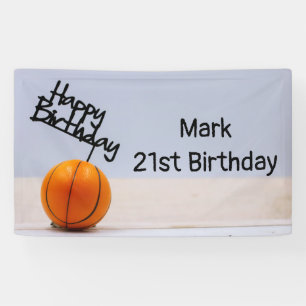 Lona Baloncesto con feliz cumpleaños de fondo blanco
