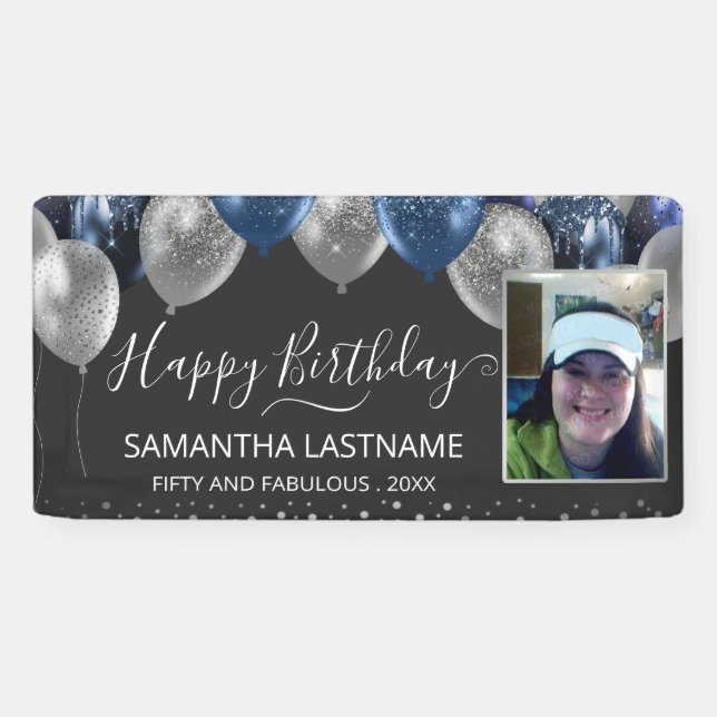 Lona Balones azules y plateados Presupuesto del partido (Horizontal)