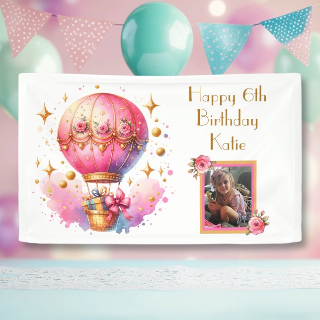 Lona Balones de aire caliente de oro rosado Cumpleaños  (Subido por el creador)