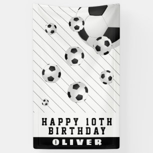 Lona Balones de Fútbol Negro y Blanco Fiesta de Cumplea