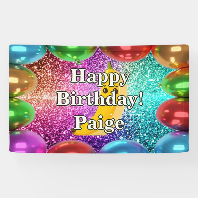 Lona Banana Cartel de cumpleaños personalizado (Horizontal)