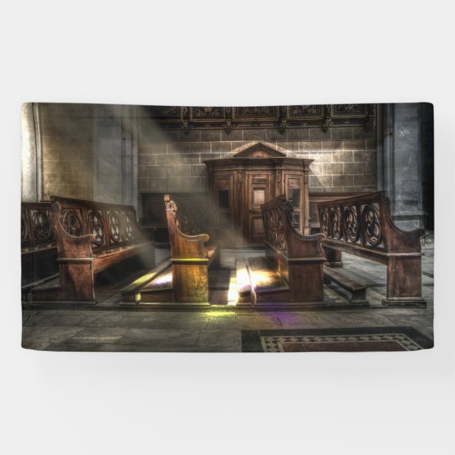 Lona Banco de iglesia de madera viejo con el Kneeler (Horizontal)