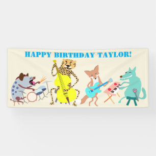 Lona Banda de animales de músicos para el cumpleaños