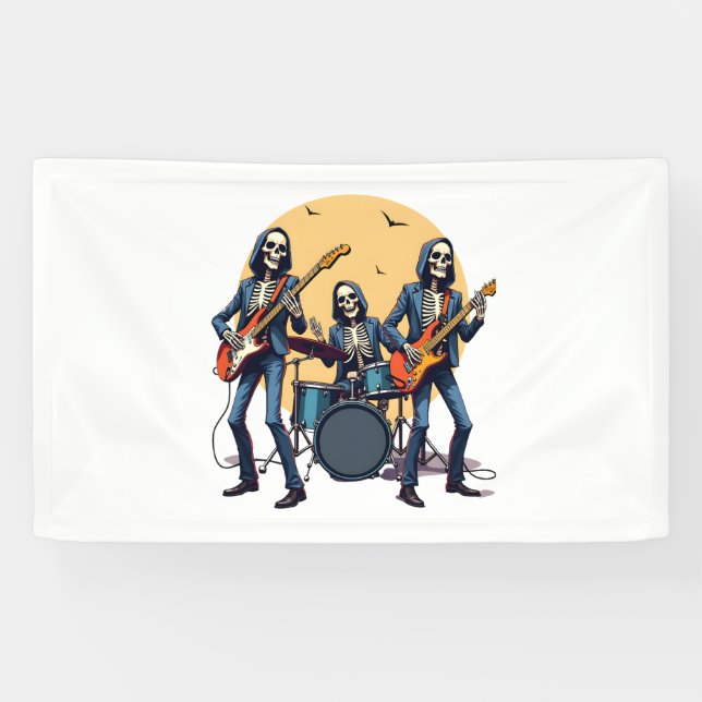 Lona Banda Skeleton Rock - Graciosa Camisa Halloween (Horizontal)