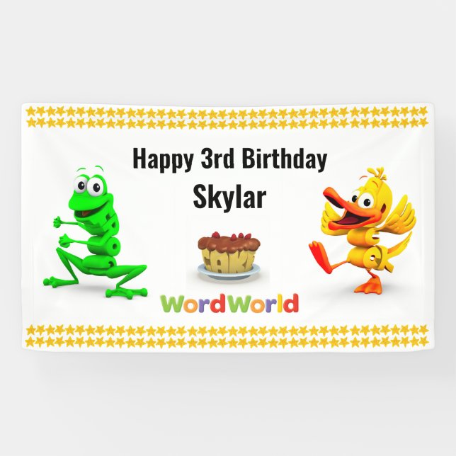 Lona Bandera adaptable del cumpleaños de WordWorld (Horizontal)