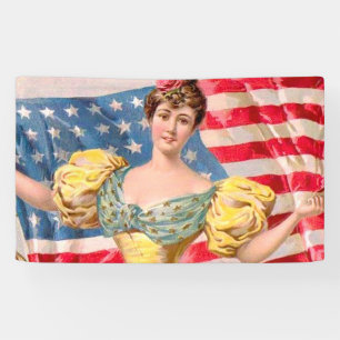 Lona Bandera Americana Dama Libertad Independencia