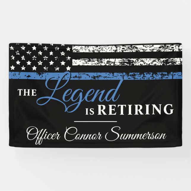 Lona Bandera Americana de la delgada línea azul de jubi (Horizontal)