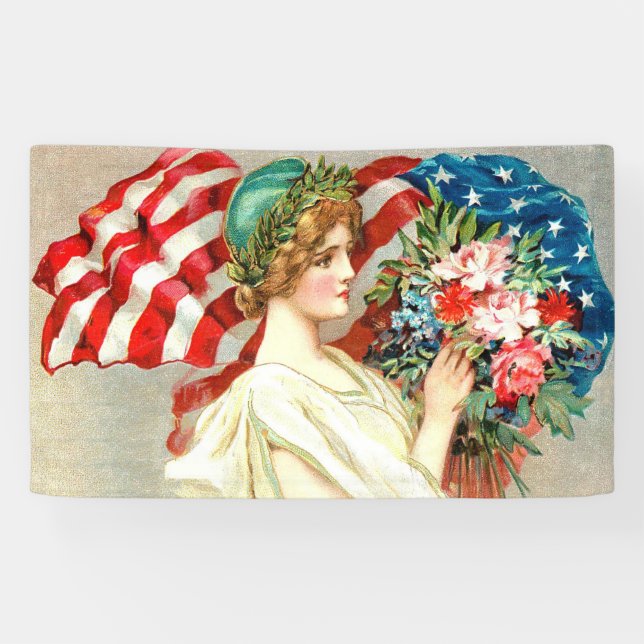 Lona Bandera americana floral, estilo del vintage (Horizontal)