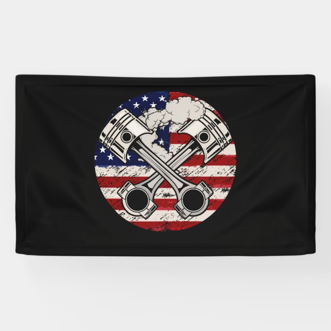 Lona Bandera americana Piston Muscar Auto Patriótico Vi (Horizontal)
