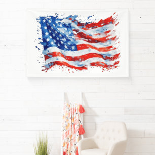 Lona Bandera Americana USA Acuarela 4 de Julio