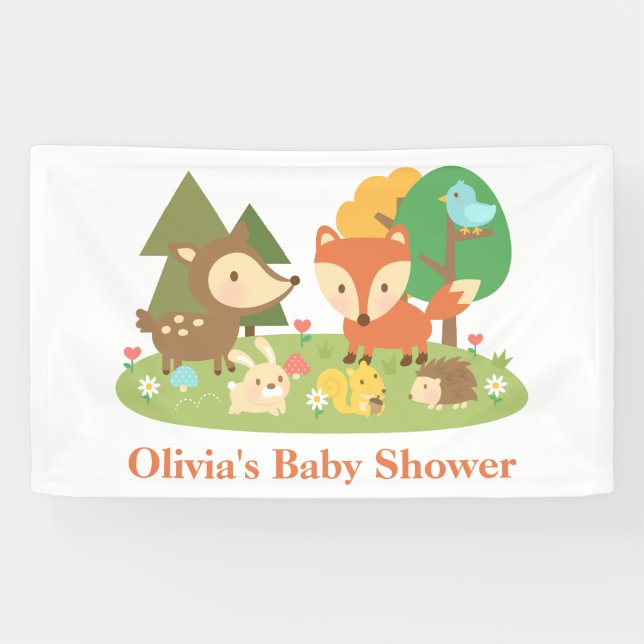 Lona Bandera animal de Baby Shower del arbolado (Horizontal)