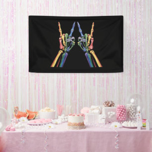 Lona Bandera arcoiris de Skeleton Rock Hand LGBTQ Guay