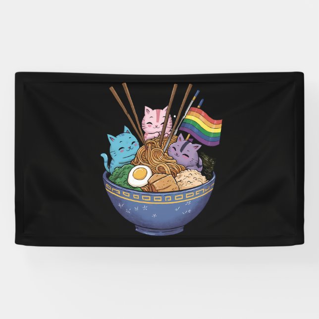 Lona Bandera arcoiris gatos Ramen Anime Orgullo gay Mes (Horizontal)