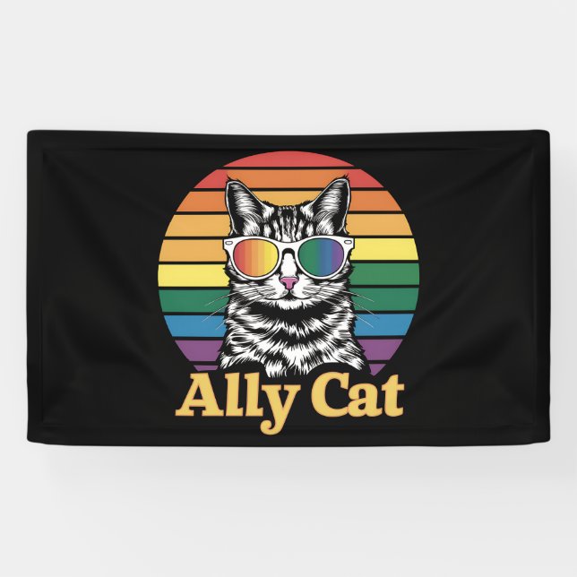 Lona Bandera arcoiris LGBTQ de Ally Cat (Horizontal)