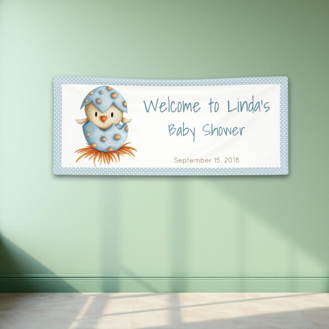 Lona Bandera Baby Shower Blue Cute Bird Hatching Boy (Subido por el creador)