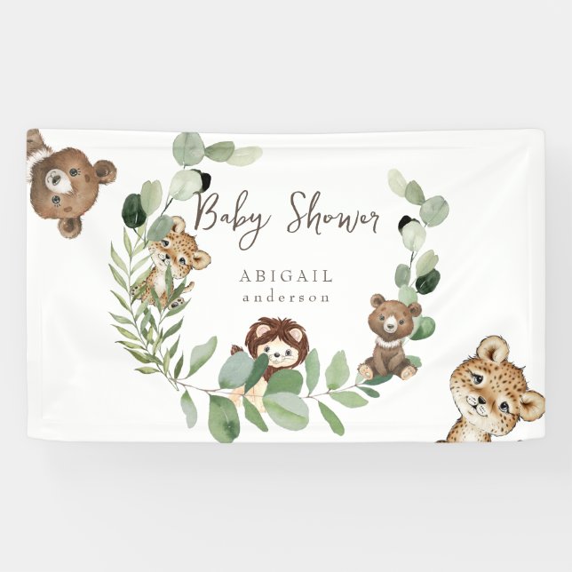 Lona Bandera Baby Shower del Woodland Animal Kingdom (Horizontal)