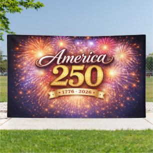 Lona Bandera de América 250 con Fuegos Artificiales