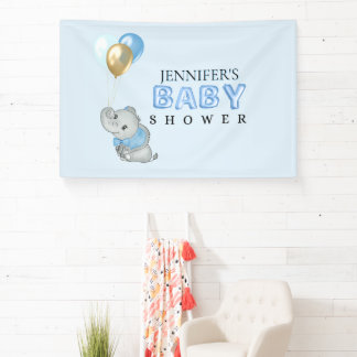 Lona Bandera de Baby Shower de Elefante Azul