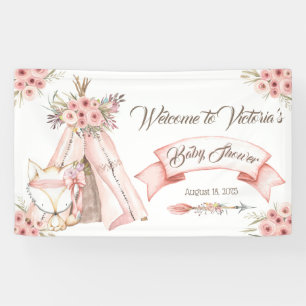 Lona Bandera de Baby Shower de Niña TeePee Fox