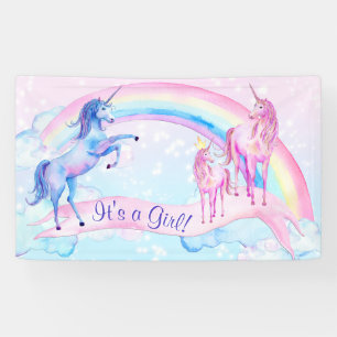 Lona Bandera de Baby Shower de Unicornio Pastel