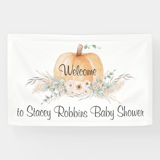 Lona Bandera de Baby Shower Little Pumpkin (Horizontal)