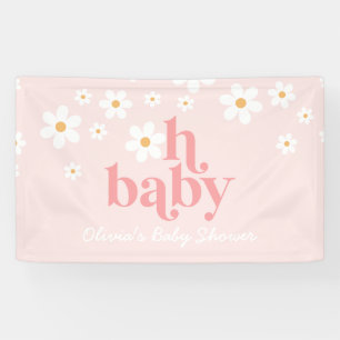 Lona Bandera de Baby Shower Retro Daisy Rosa Boho