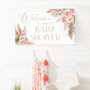 Lona Bandera de bienvenida Boho Floral Pampas Rosa Dora