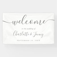 Bandera de bienvenida de boda con letra de firma