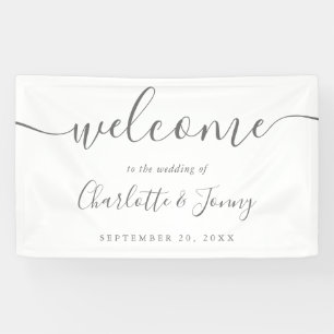 Lona Bandera de bienvenida de boda con letra de firma
