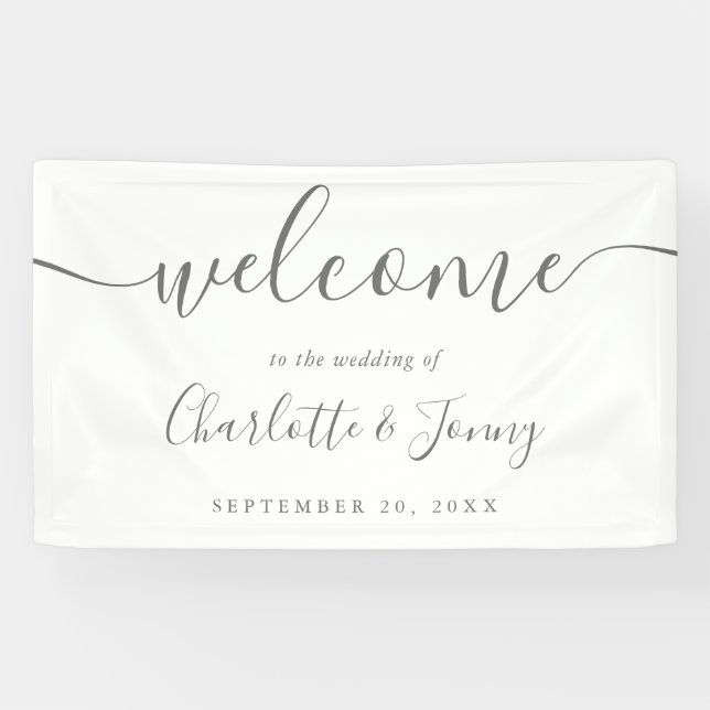 Lona Bandera de bienvenida de boda con letra de firma (Horizontal)