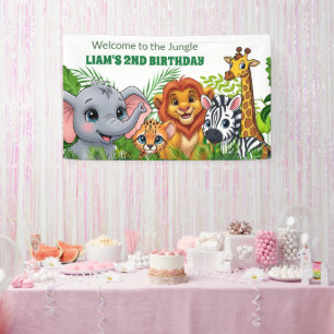 Lona Bandera de bienvenida de cumpleaños Safari Jungle