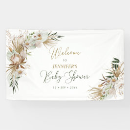 Lona Bandera de bienvenida para baby shower dorada boho