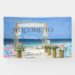 Lona Bandera de Boda Floral Arbor Playa Tropical