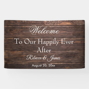 Lona Bandera de boda única rústica feliz para siempre