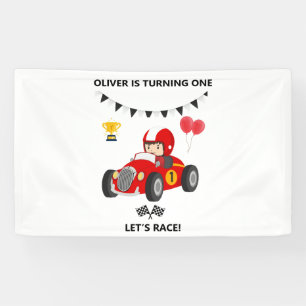 Lona Bandera de Coche de Carreras para Primer Cumpleaño